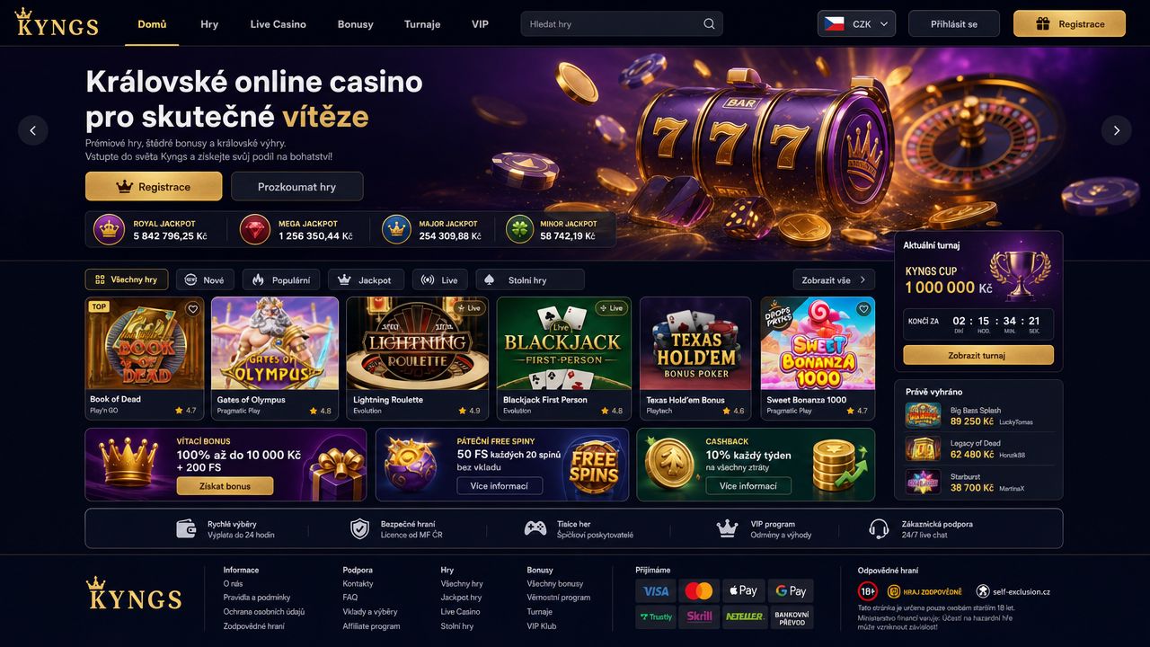 Snímek obrazovky webu Kyngs Casino
